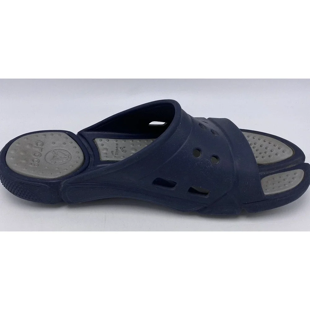 Crocs Sandals Mens 9 Slides Navy Gray Shoes Womens 11 Slip On Beach Pool
